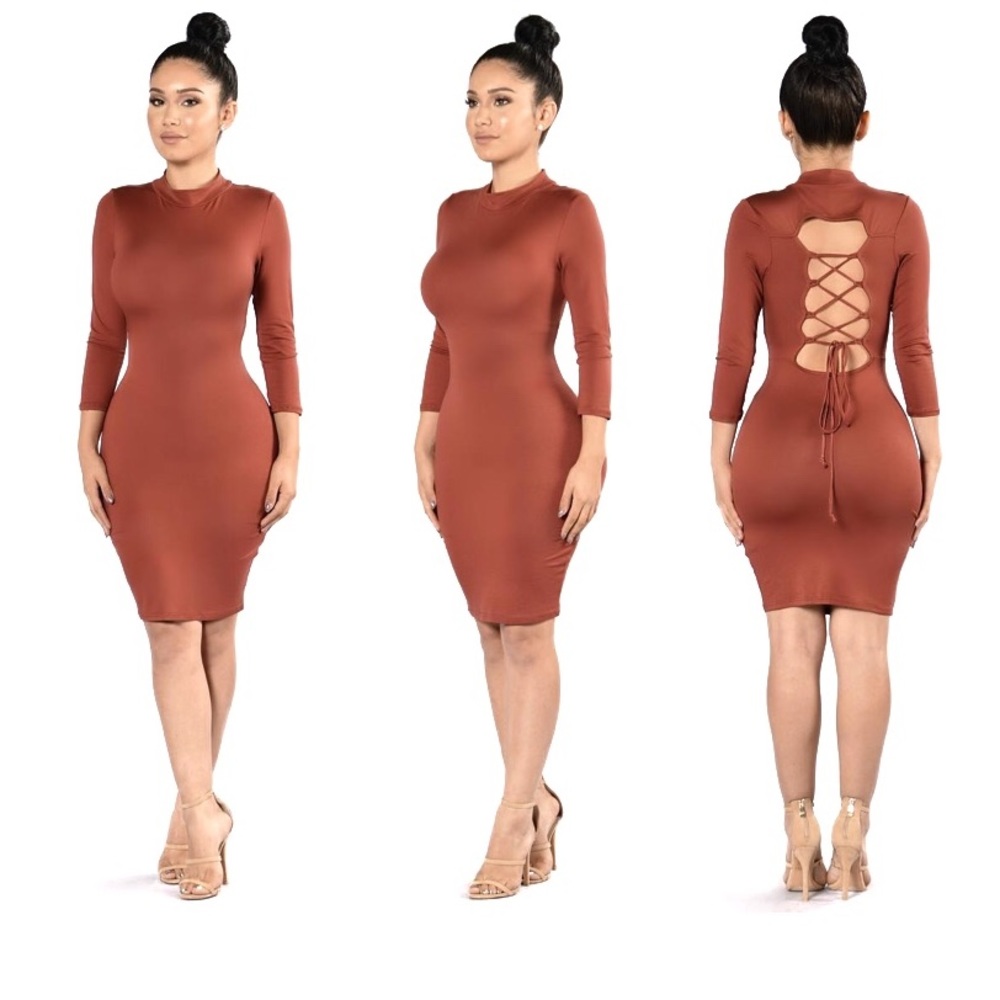NWT Boutique Rust 3/4 Sleeve Stretch Cocktail Bodycon Plus Dress XL